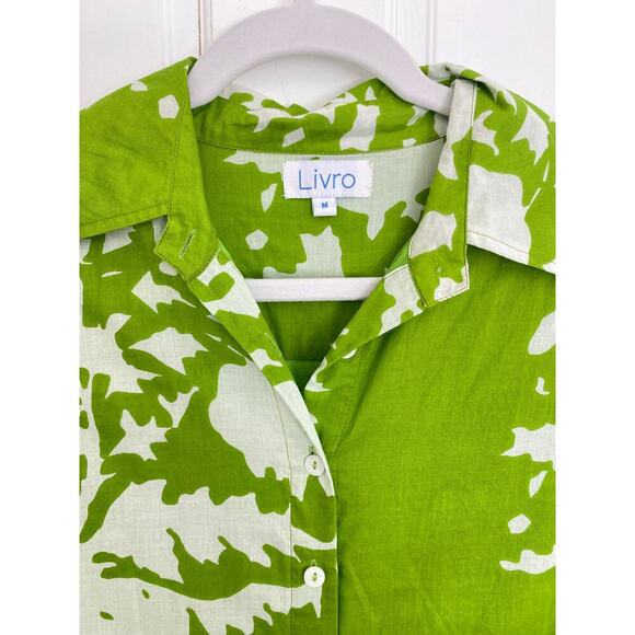 Livro Gibbons Short Sleeve Collared Button Down Midi Dress Lime Green Bouquet M - Picture 5 of 8